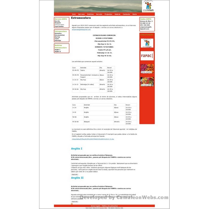 Pàgina servei_extraescolars: ampamatagalls-com - projecte web de Camaleon Webs Pàgina servei_extraescolars: ampamatagalls-com - projecte web de Camaleon Webs