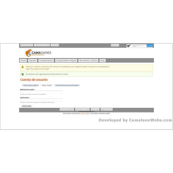 Pàgina user-login: camashoes-com - projecte web de Camaleon Webs Pàgina user-login: camashoes-com - projecte web de Camaleon Webs