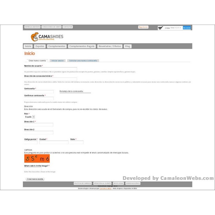 Pàgina user-register: camashoes-com - projecte web de Camaleon Webs