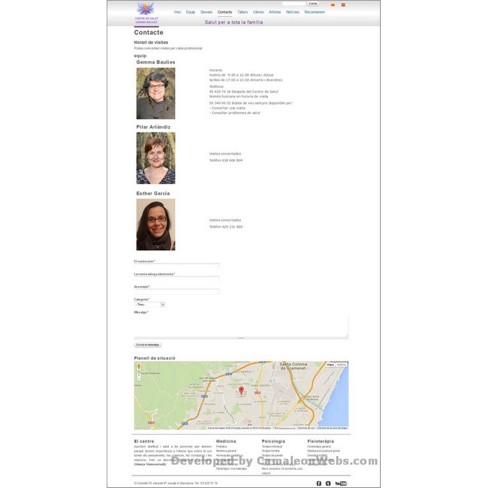 Pàgina contacte: centredesalutgemmabaulies-com - projecte web de Camaleon Webs