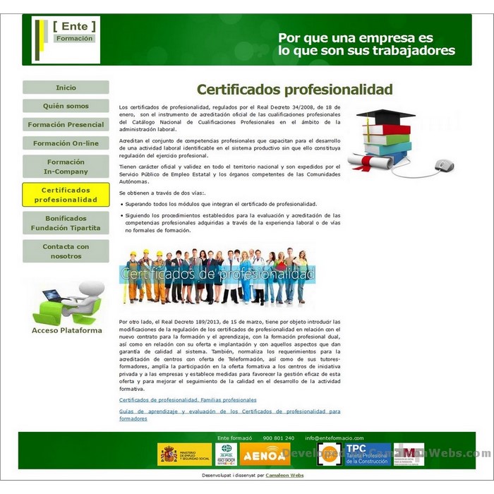 Pàgina certificados-profesionalidad: enteformacio-com - projecte web de Camaleon Webs